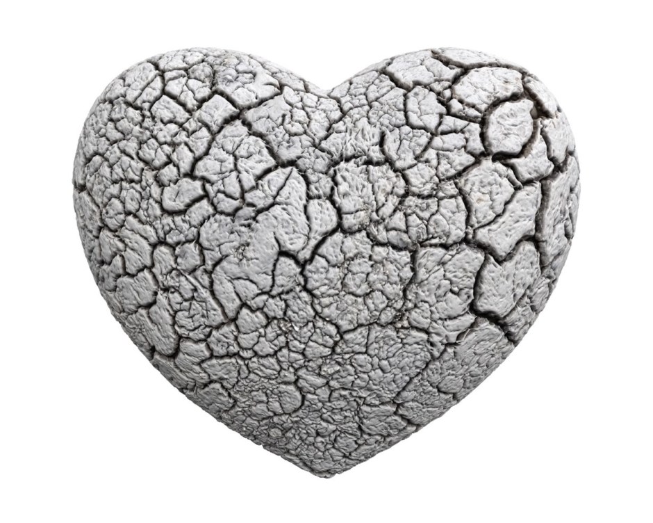 A heart-shaped stone with surface crackled like a molasses cookie.